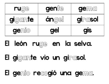 Palabras y Oraciones con la letra con ge y gi by Maestra Cordova