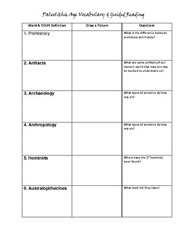 Preview of Paleolithic Age Vocab., Guided Reading, & Flashcards