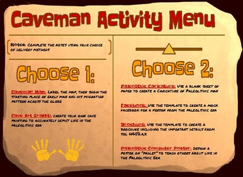 Preview of Paleolithic Man Activity Menu