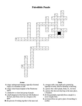 Paleolithic Vocabulary Crossword Puzzle by Jayme Ludwick TPT