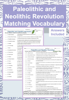 Preview of Paleolithic and Neolithic Revolution Matching Vocabulary