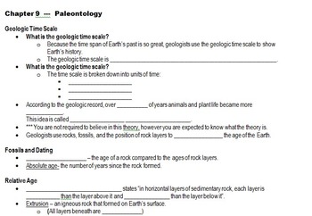 Preview of Paleontology - Cloze / Scaffolded Notes