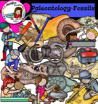 Paleontology-Fossils -Science clip Art - Color and B&W by Artifex