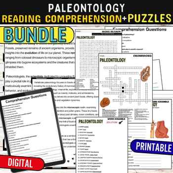Preview of Paleontology Reading Comprehension Puzzles,Digital & Print BUNDLE