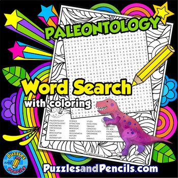 Preview of Paleontology Word Search Puzzle Activity Page with Coloring | Life Sciences