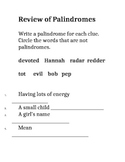 Palindrome-Worksheet for Grades 1, 2 & 3