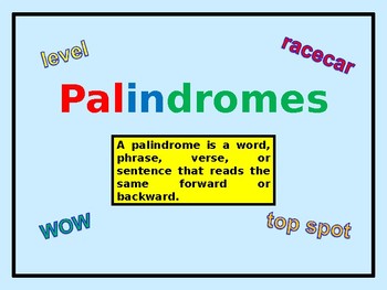 palindromes powerpoint worksheets teaching resources tpt