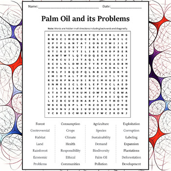 Palm Oil and its Problems Word Search Puzzle Worksheet Activity  TPT