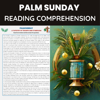 Preview of Palm Sunday Reading Comprehension Worksheet | Easter Season and Holy Week
