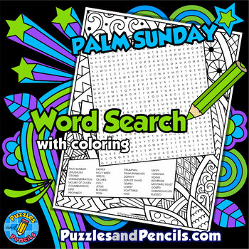 Preview of Palm Sunday Word Search Puzzle Activity with Coloring | Easter Wordsearch