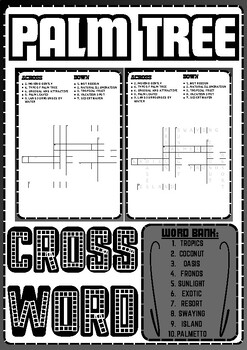Palm Tree CrossWord Puzzle No prep Activity Worksheets Morning Work by