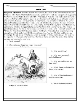 Panama Canal Political Cartoon Worksheet with Answer Key | TpT