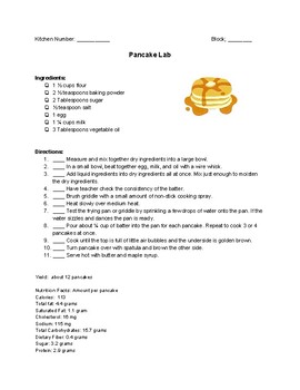Preview of Pancake Recipe - Perfect for a FACS class!