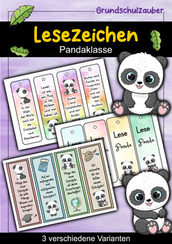 Preview of Panda Lesezeichen für die Pandaklasse - 3 Varianten (Deutsch)