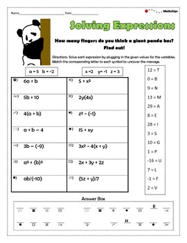 solving expressions with variables worksheet free by mathchips