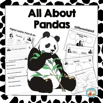 Preview of All About Pandas, Writing Prompts, Graphic Organizers, Diagrams, K, 1st, 2nd