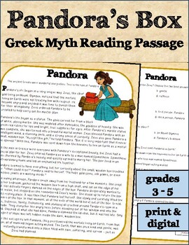 Preview of Pandora's Box Greek Myth Passage & Questions - Printable & Distance Learning