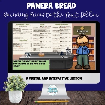 Preview of Life Skills Functional Math Panera Menu Dollar Up/Next Highest Digital Lesson