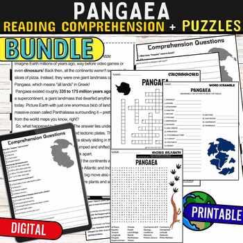 Preview of Pangea (Pangaea),Reading Comprehension Passage Puzzles,Digital & Print BUNDLE
