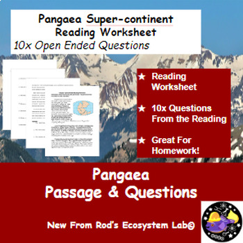 Preview of Pangaea Super-continent Reading Worksheet **Editable**