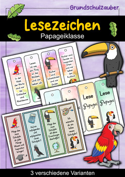 Preview of Papagei Lesezeichen für die Papageiklasse - 3 Varianten (Deutsch)
