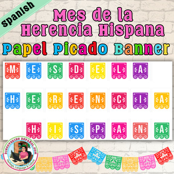 Preview of Papel Picado Hispanic Heritage Month Banner Spanish Mes de la Herencia Hispana