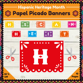 Preview of Papel Picado Hispanic Heritage Month Banner :Vibrant Classroom Decoration Banner