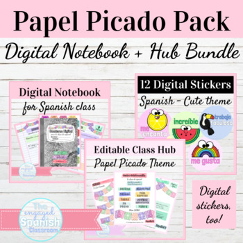 Preview of Digital Interactive Notebook Template Spanish Class | Papel Picado Bundle Pack