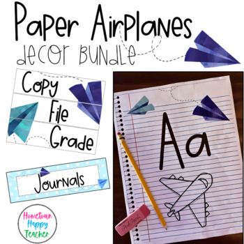 Preview of Paper Airplane Classroom Decor Bundle - Travel Theme - Adventure