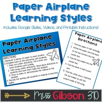 Preview of Paper Airplanes: Learning Styles Activity