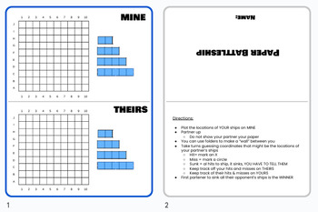 Preview of Paper Battleship/ Strategy Ships Worksheet