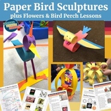 Paper Bird Sculptures + Paper Strip Flowers & Bird Perch S