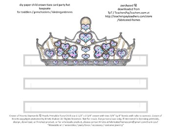 paper crown hearts printable child tiara party hat favor bold silver white