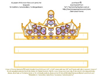 Preview of Paper Crown of Hearts Printable Child Tiara Party Hat Favor Bold Gold White