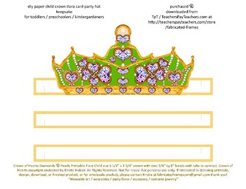 Preview of Paper Crown of Hearts Printable Child Tiara Party Hat Favor Gold Green