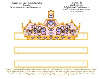 Preview of Paper Crown of Hearts Printable Child Tiara Party Hat Favor Gold Pink Lilac