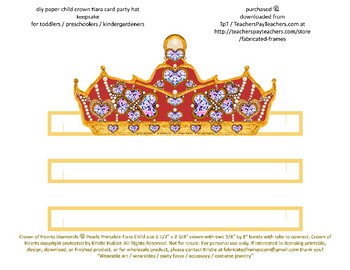 Preview of Paper Crown of Hearts Printable Child Tiara Party Hat Favor Gold Red
