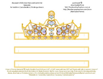 Preview of Paper Crown of Hearts Printable Child Tiara Party Hat Favor Gold White