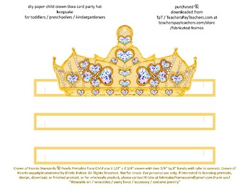 Preview of Paper Crown of Hearts Printable Child Tiara Party Hat Favor Gold on Gold