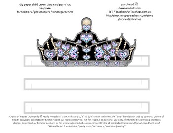 Preview of Paper Crown of Hearts Printable Child Tiara Party Hat Favor Play Silver Black