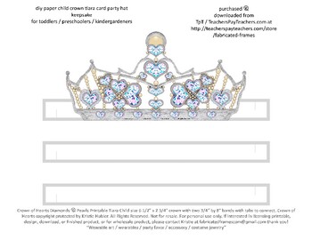 Preview of Paper Crown of Hearts Printable Child Tiara Party Hat Favor Play Silver White