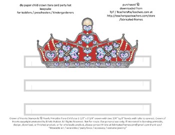 Preview of Paper Crown of Hearts Printable Child Tiara Party Hat Favor Silver Red