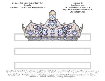 Preview of Paper Crown of Hearts Printable Child Tiara Party Hat Favor Silver on Silver