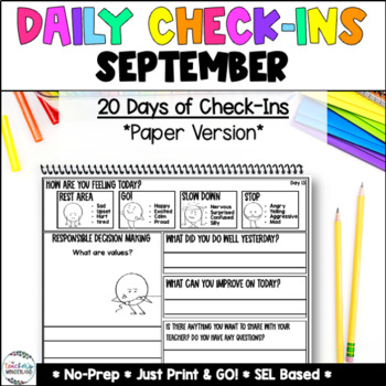 Preview of Paper Daily Check-In for Social Emotional Learning - September - Back to School