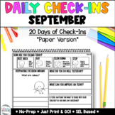Paper Daily Check-In for Social Emotional Learning - Septe