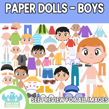 Preview of Paper Dolls - Boys Clipart (Lime and Kiwi Designs)