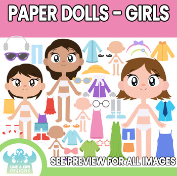 Preview of Paper Dolls - Girls Clipart (Lime and Kiwi Designs)