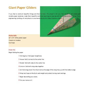Preview of Paper Glider Making - art, science, engineering and aeronautics