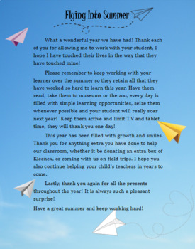 Preview of Paper Plane Good-bye Letter