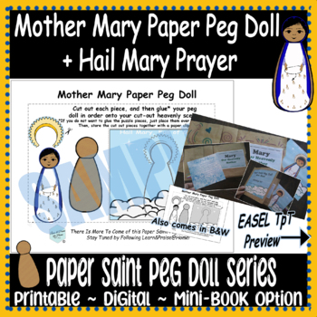Preview of Paper Saint Peg Doll Series: Mother Mary Peg Doll & Hail Mary Prayer Card